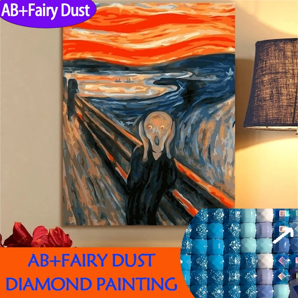 Pintura de diamante AB Fairy dust DIY, The Scream Edvard Munch, famoso mosaico bordado de diamantes, imagen, Kits de punto de cruz, decoración de pared