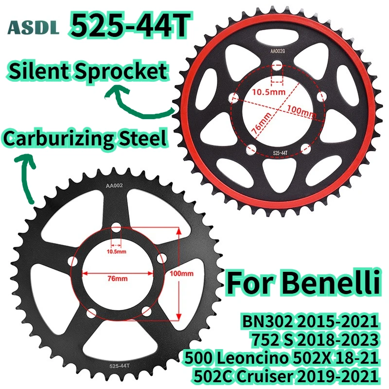 525 44T Motorcycle Rear Sprocket For Benelli BN302 2015-2021 752S 2018-2023 500 Leoncino 502X 2018-2021 502C Cruiser 2019-2021