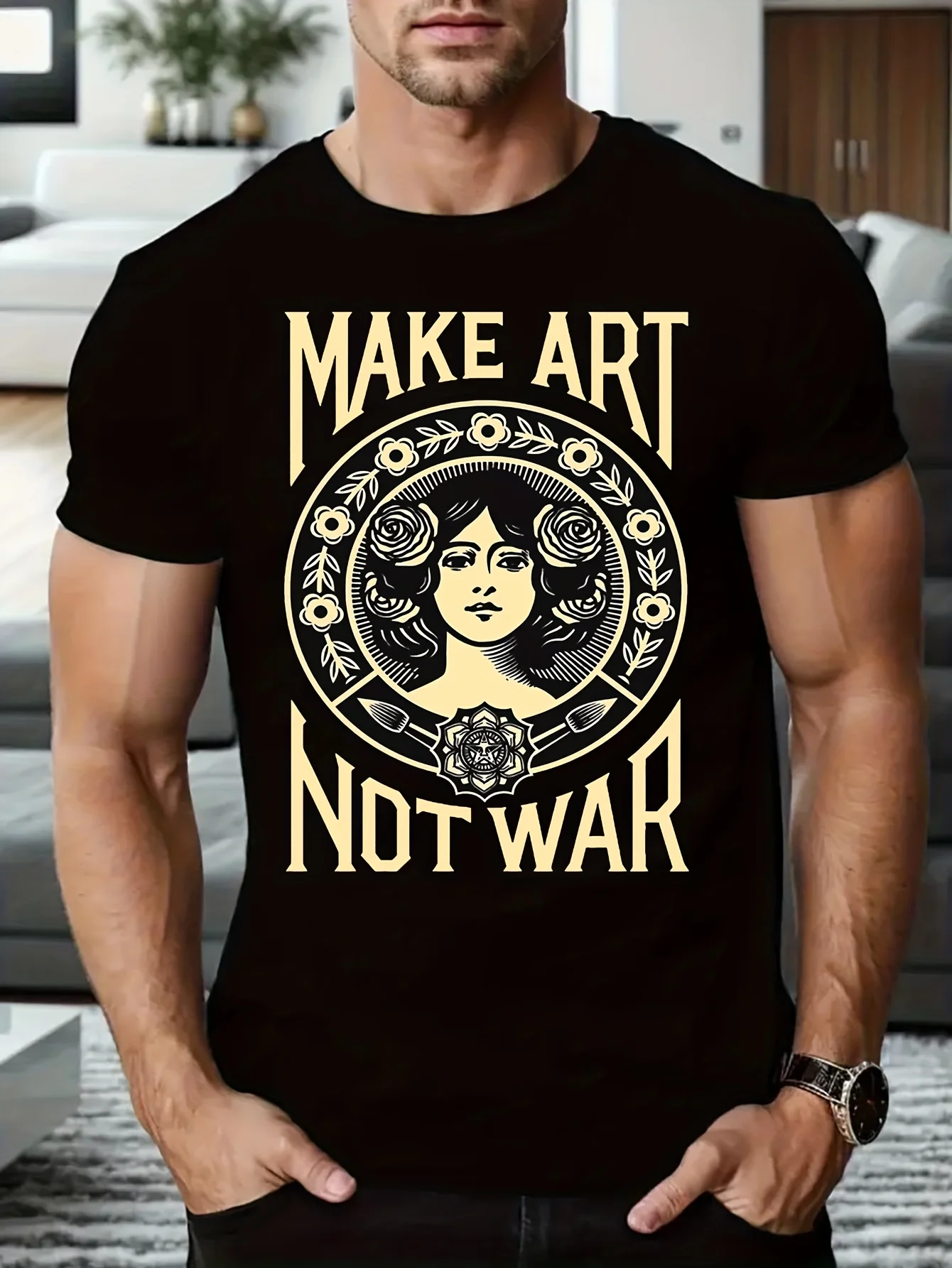 

Make Art Not War Men Clothing Men's Tee Shirt Men's Clothes Aesthetic Clothes Short Sleeve Tees Anime Men Printed B5020901