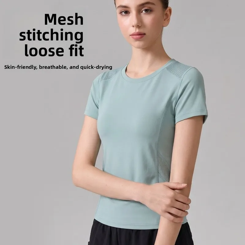 Summer Mesh Sports T-Shirt Women Breathable Running Tops Loose Fit Quick Dry Gym Shirt Casual Workout Blouse Female clothing