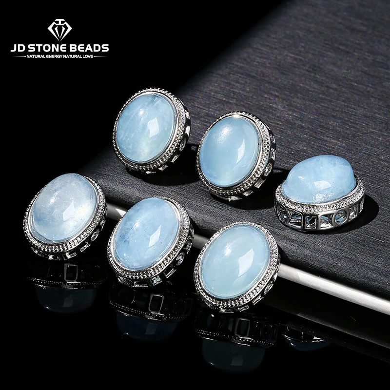 1 Pc Natural Aquamarine Stone Oval Cabochon Inlaid Magic Box Bead With Hole Pendant For Jewerly Making Diy Necklace Bracelet