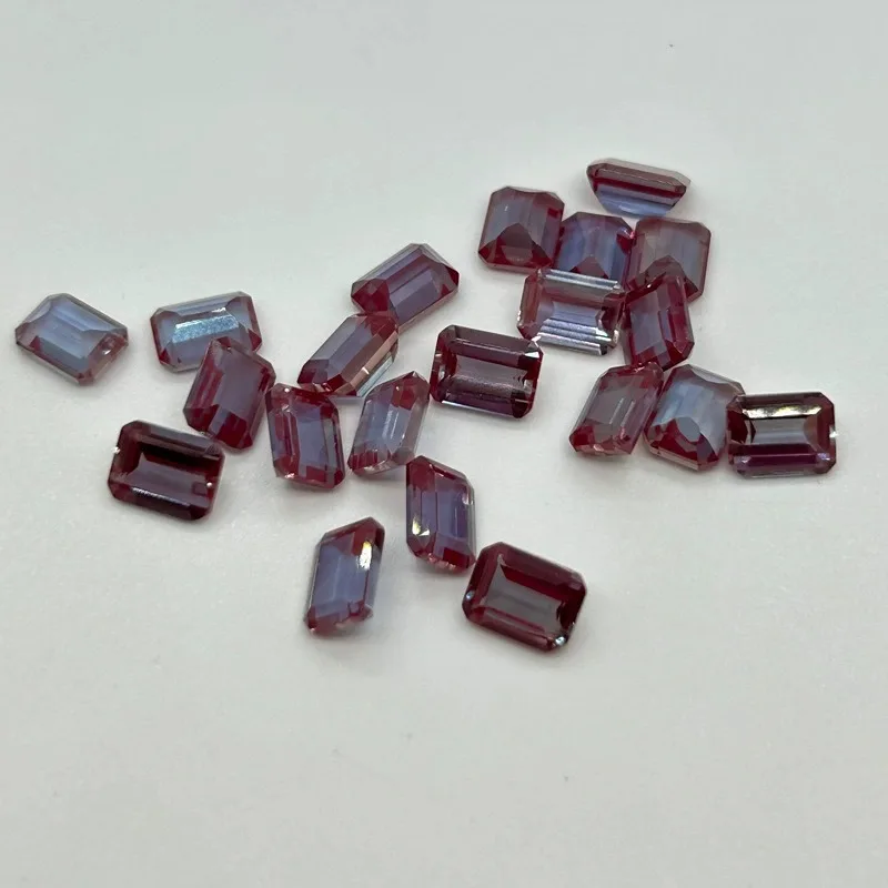 1Pcs Lab-Created Alexandrite Gemstone 4x6-13x18mm Color Change Purple Red Loose Emerald Cut for Russian Jewelry Inlay