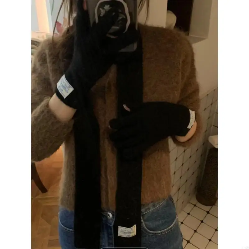 

270D Neck Scarf Gloves Set Light weight Scarf Long Neck Scarf Female Ornament Gloves