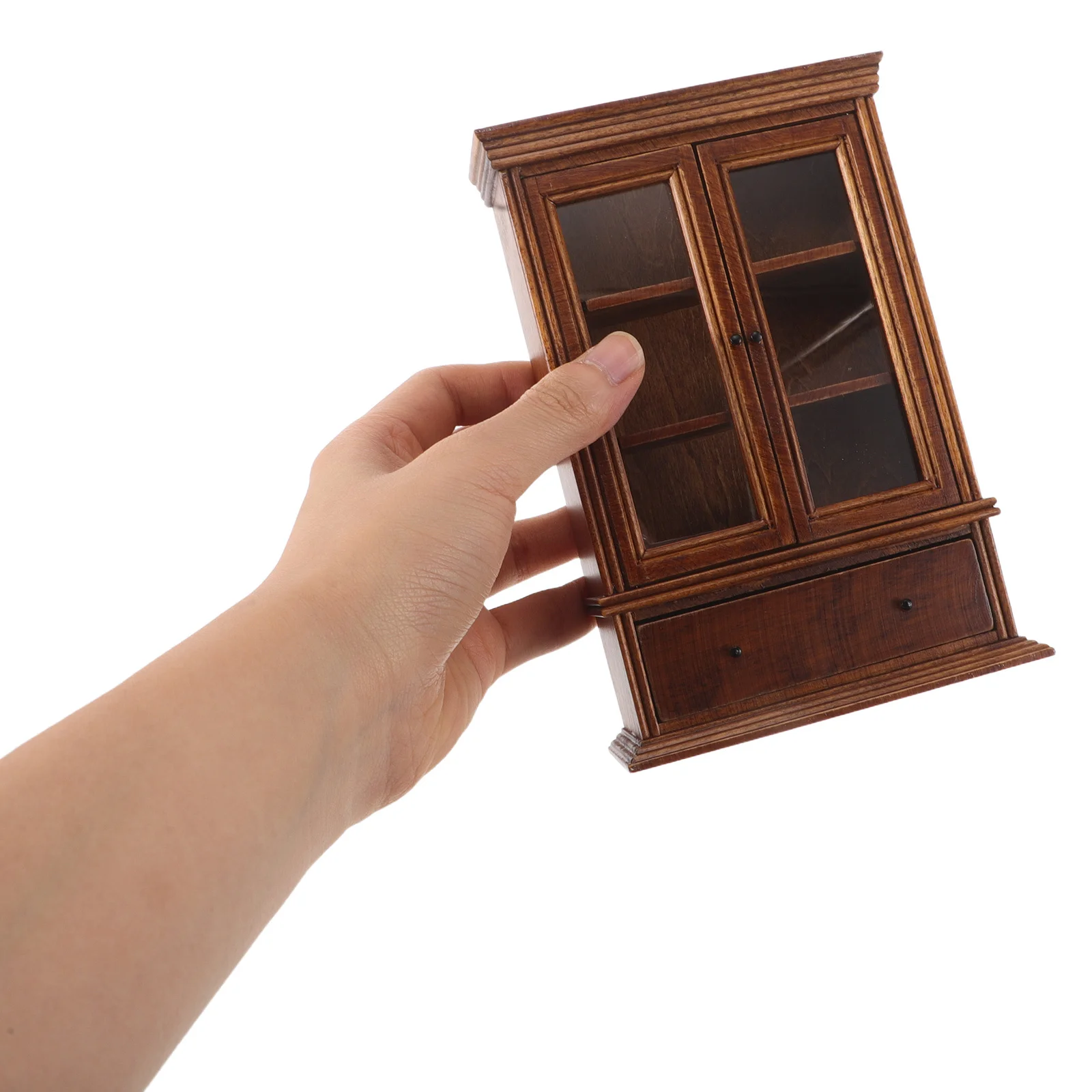 ตู้เก็บของขนาด 1:12 สำหรับบ้านตุ๊กตา ทำจากไม้ รุ่นมินิเอเจอร์ สีน้ำตาลเกาลัด เหมาะสำหรับห้องนั่งเล่น ใช้เป็นเฟอร์นิเจอร์ตกแต่ง