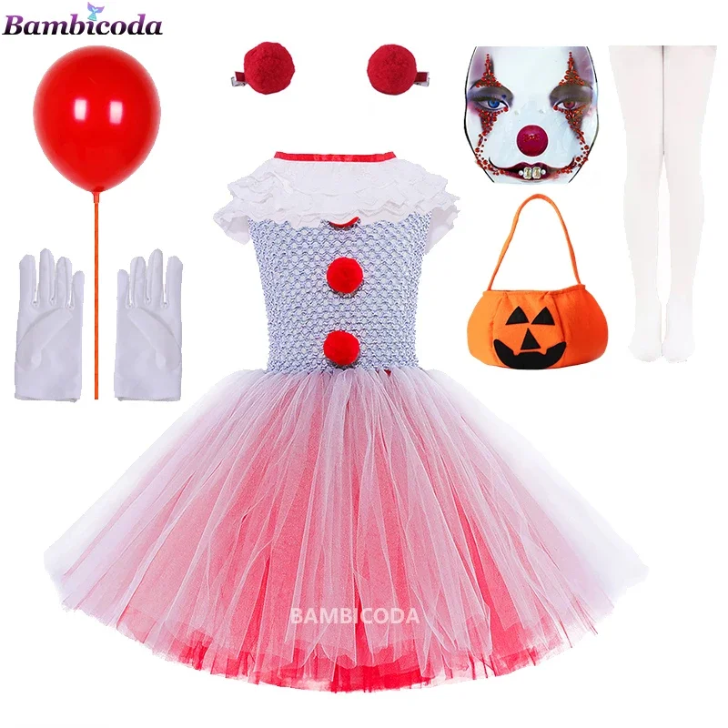 RT01 Grijze Clown Tutu Jurk voor Meisjes Carnaval Meisje Joker Cosplay Tule Outfit Kinderen Party Enge Kleding Halloween Kostuum * Jk2