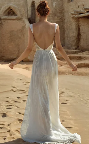 Imagen 2 del producto Vestido de novia recortado con cuello de lazo Beige personalizado, vestidos de novia con abertura lateral y espalda descubierta, corte en A, sin mangas, noche Formal