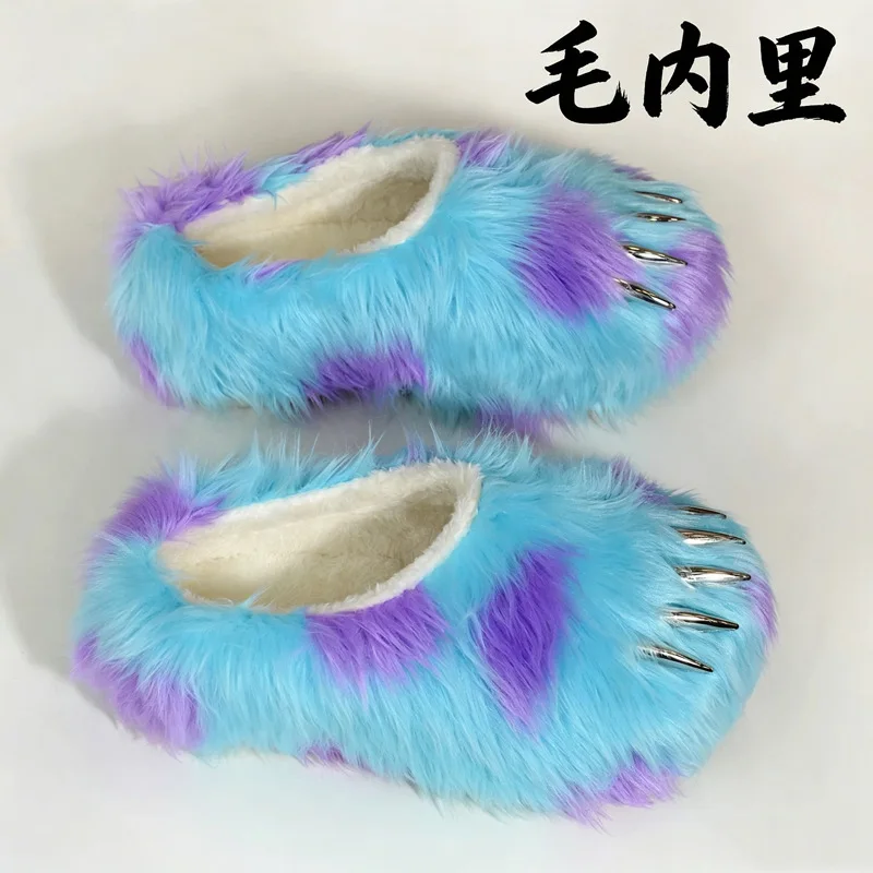 Monster Paw Plush Women's Slippers Colorful Furry Claw House Women's Shoes Halloween Cosplay Warm Indoor Comfortable Men's Shoes