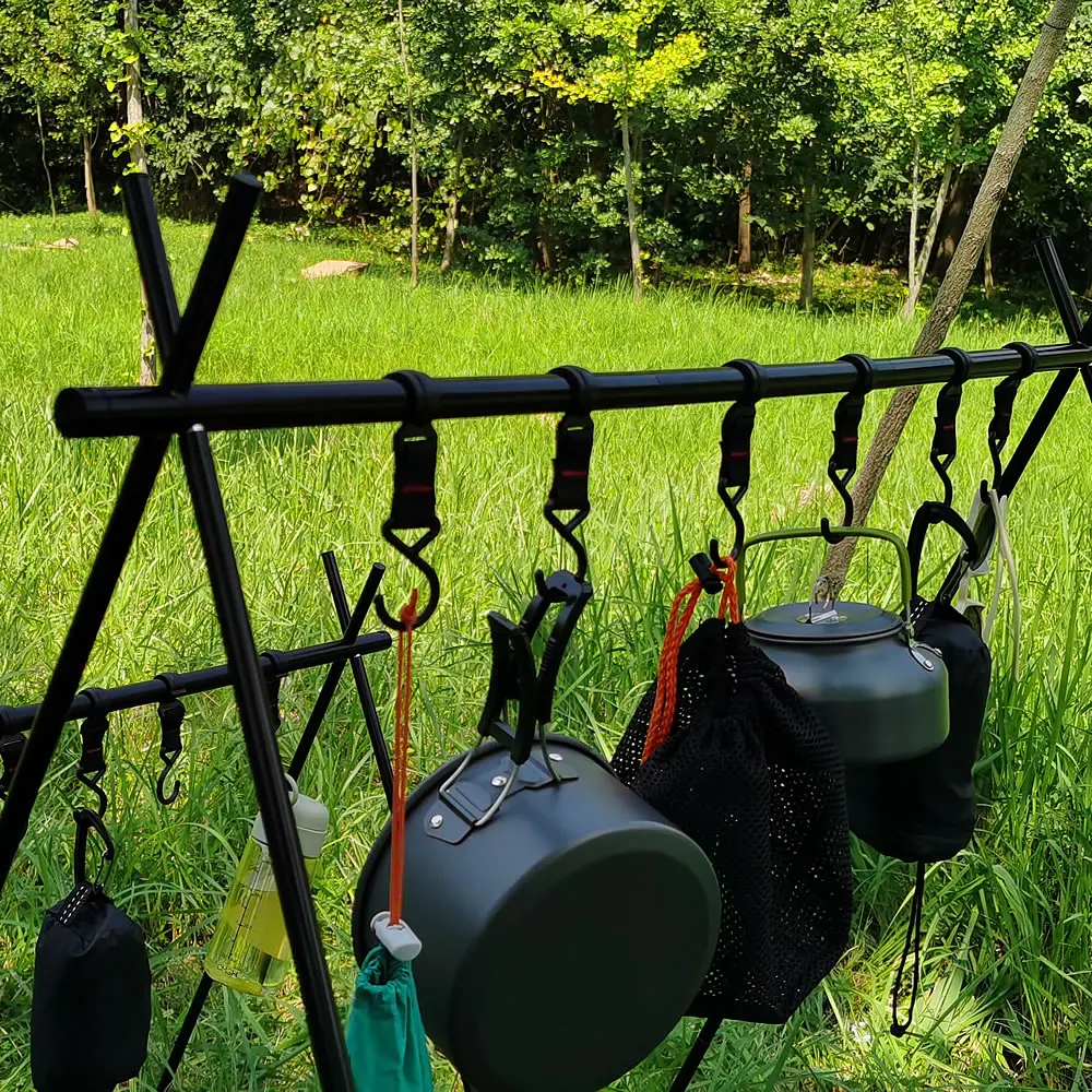 

Aluminum Alloy Camping Hanging Rack Lightweight Tripod Hanger Outdoor Camping Picnic BBQ Tableware Shelf Cookware Drying Hanger