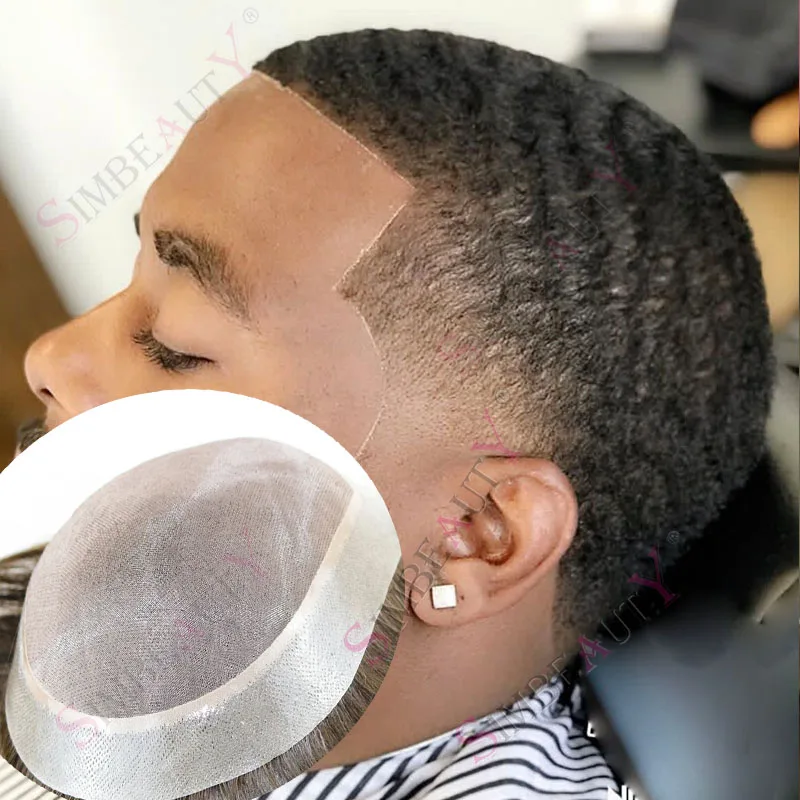 8 مللي متر 10 مللي متر 12 مللي متر 360 موجة عميقة الذكور تصفيفة الشعر دائم غرامة أحادية الدانتيل و بولي PU غير قابلة للاكتشاف الأسود الرجال الشعر المستعار الأفرو مجعد الشعر البني #1