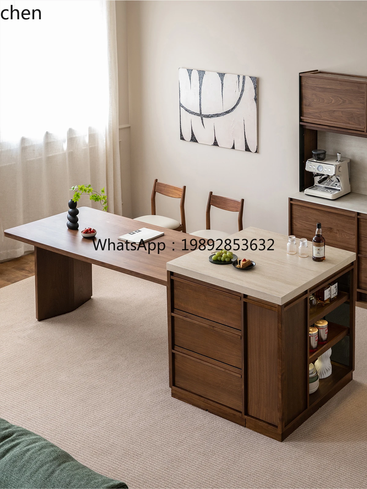 Island Travertine Slate Open Multifunctional Independent Black Walnut Dining Bar