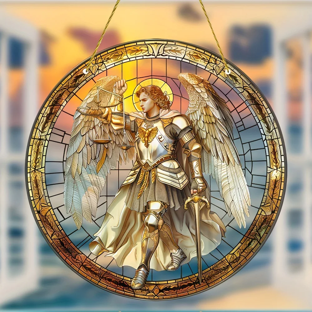 

Angel Paladin Swordsman Golden Window Art Charm Home Porch Window Ornaments