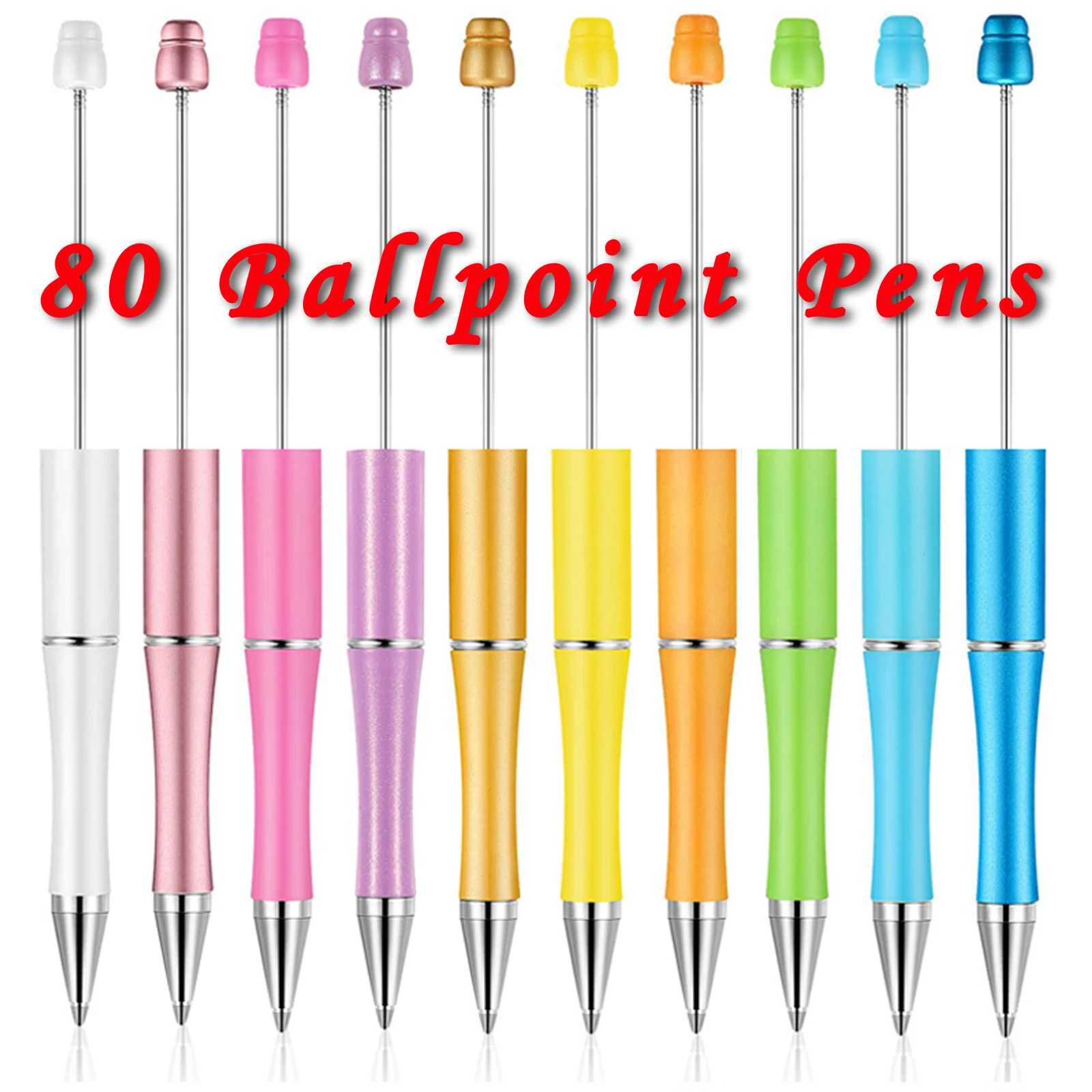 

80Pcs Ballpoint Pen Diy Bead Pen Plastic Printed Bead Pen School Office Writing Supplies Stationery Wedding Gift