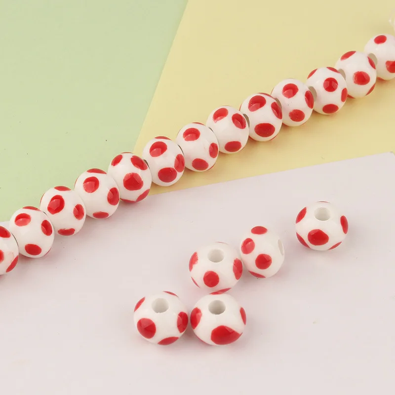 15pcs Flat Round Dot Ceramic Beads 12x9mm DIY Jewelry Making Loose Spacer Ceramics Bead For Bracelet Necklacae Accessories