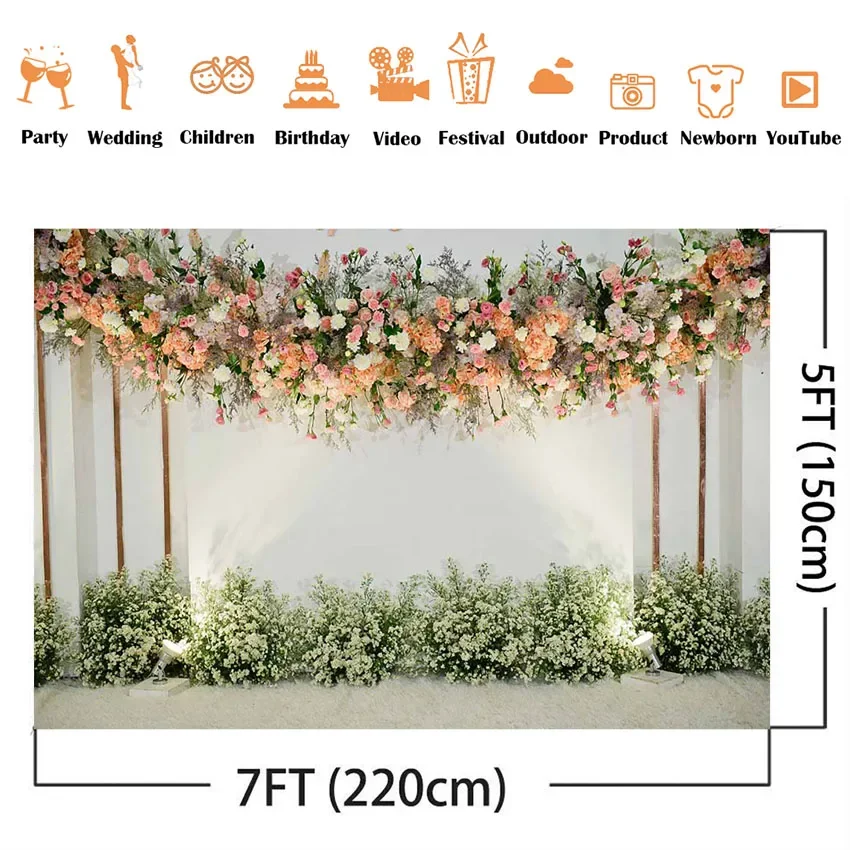 خلفية زهرية لحفلات الزفاف لاستوديو التصوير الفوتوغرافي، زهور الورد لعيد ميلاد الفتاة، تخصيص دش الزفاف photophone