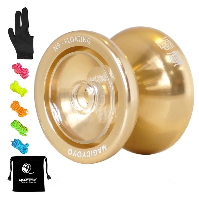 Top!-MAGICYOYO N9 Metal Yoyo Side Shaft Top Fingerplay Aluminum Alloy Professional Yoyo With 5 Strings,Gloves