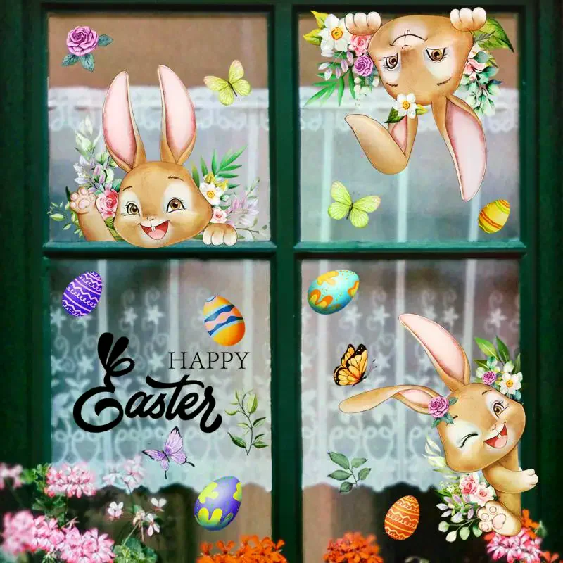 Three Rabbits Easter Egg Stickers Pvc Creative Detachable Self-Adhesive Decoration Beautification Room Baby Room Wall Stickers