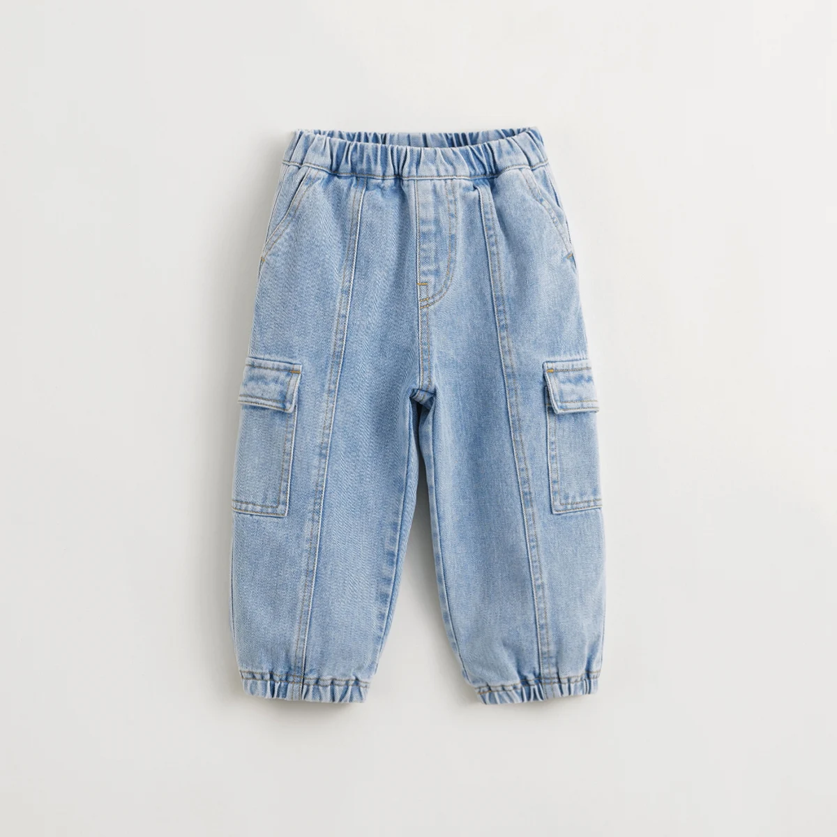 MARC&JANIE Boys Fashion Patchwork Pocket Jeans Kids Work Pants Drawstring Pants for Spring 240192