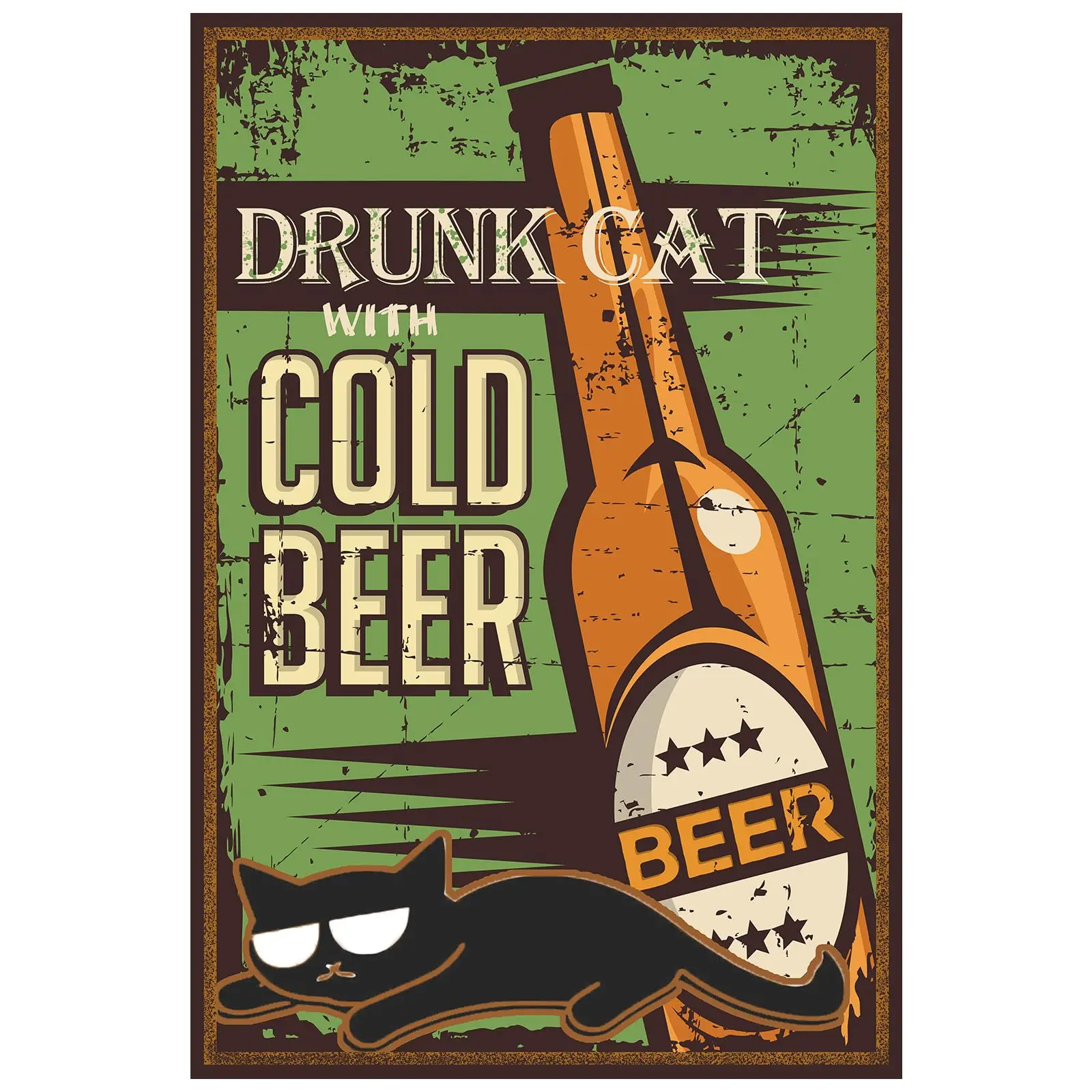 Pautdeer Vintage Metal Bar Sign, Drunk Cat With Cold Beer Funny Tin Sign Bar Pub Diner Cafe Wall Decor, Unique Bar Wall Decor, B