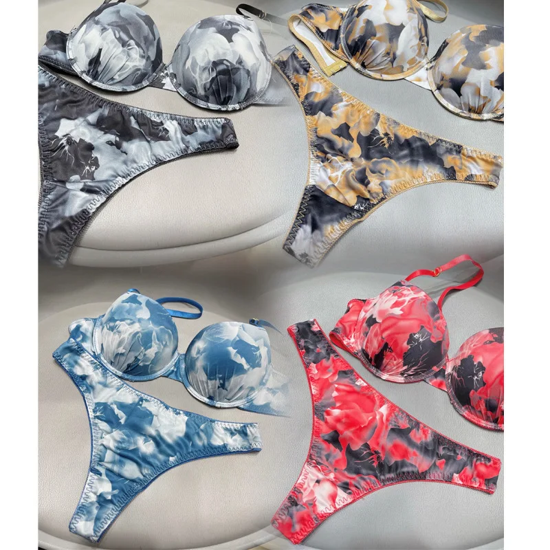 Graffiti stampati lucidi alla moda Set di reggiseno perizoma per biancheria intima per il commercio estero transfrontaliero europeo e americano