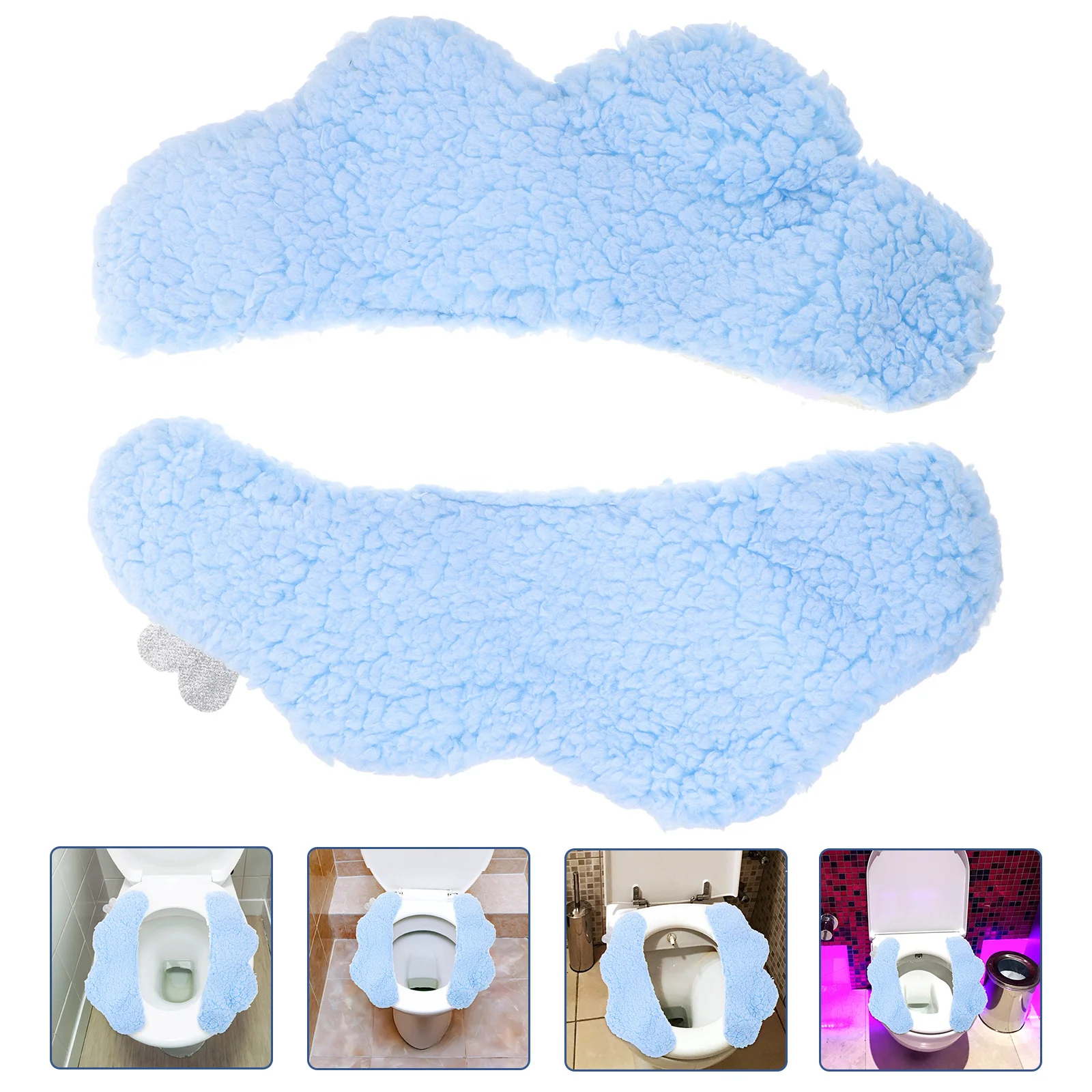 

2Pcs Cotton Fleece Toilet Seats Pads Soft Washable Self-Adhesive Warmers Bathroom Cushions Reusable Covers