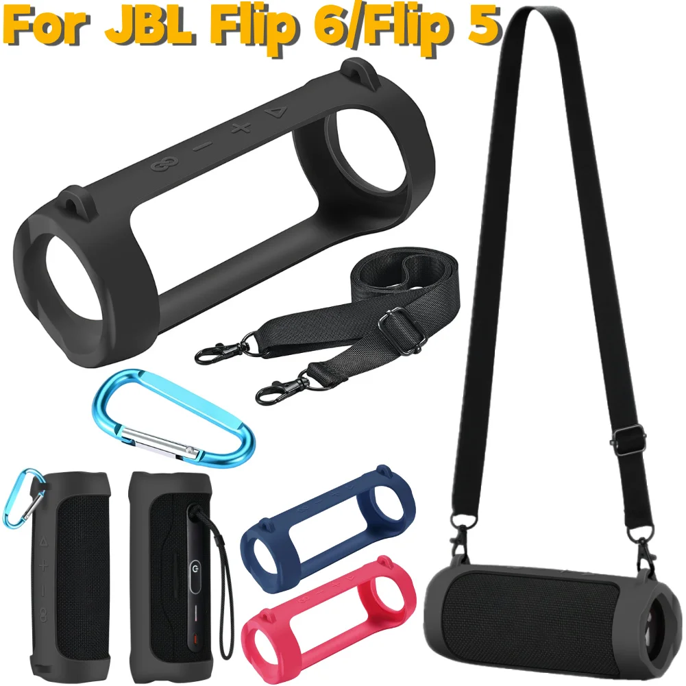 Silicone Speaker Protective Case with Carabiner Waterproof Bluetooth-compatible Speaker Cover Portable for JBL Flip 6/Flip 5