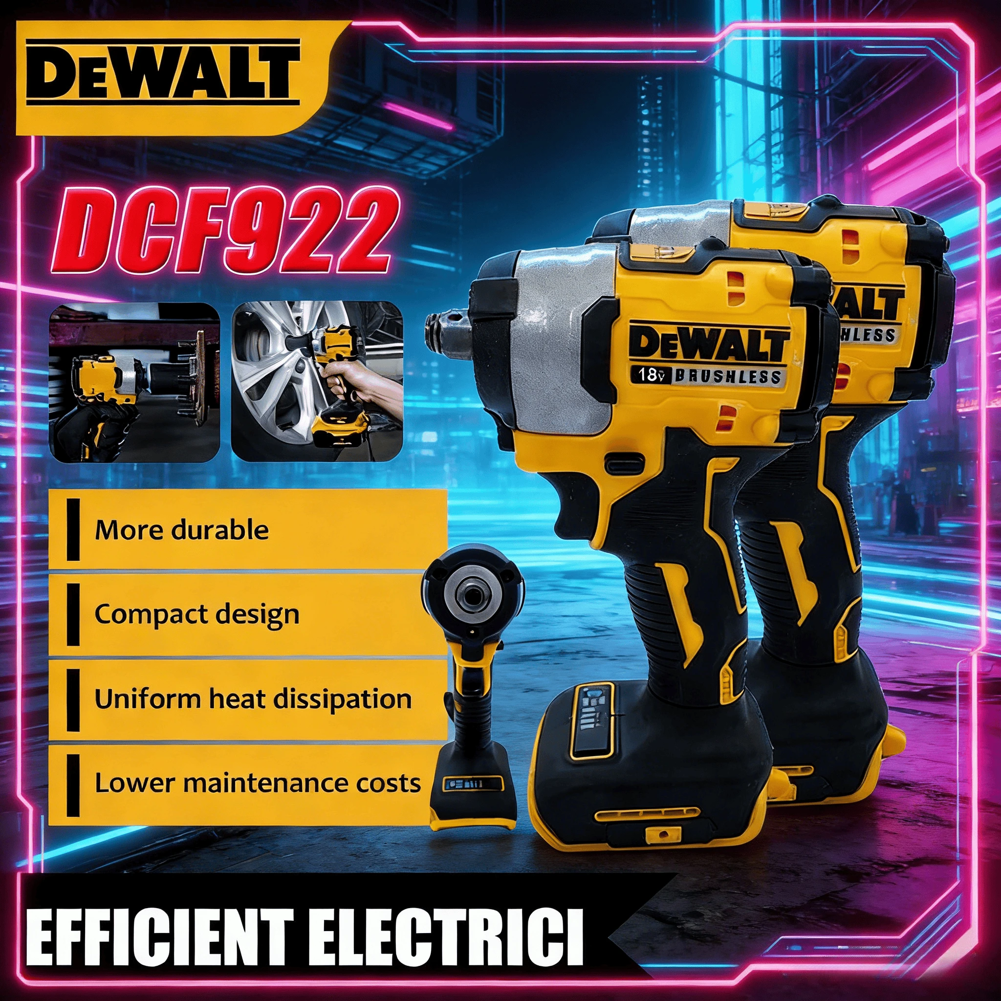 

Аккумуляторный ударный гайковерт Dewalt DCF922, высокий крутящий момент 406 Нм (при обратном ходе), 2500 об/мин, универсальный электроинструмент