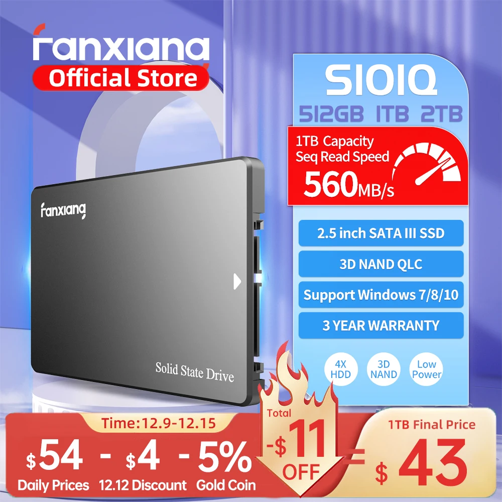 Fanxiang SSD S101Q 2,5-дюймовый SATA SSD 256 ГБ 512 ГБ 1 ТБ 2 ТБ 560 МБ/с Жесткий диск SATA3.0 Внутренний твердотельный диск для настольного ПК