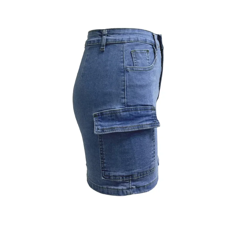 Dames Meerdere Zakken Rechte Denim Rok Vrouw Slim Fit Wikkel Heup Half-Body Jurk Vrouw Amerikaanse Stijl Casual Forensenkleding