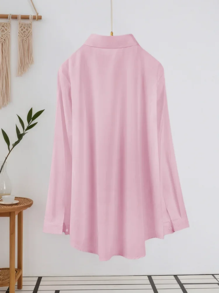 PLUS ขนาดผู้หญิง Essential OVERSIZE เสื้อสีชมพูเสื้อสีทึบอเนกประสงค์ Lapel Thin Travel Single-breasted เสื้อธรรมดาเสื้อผ้า