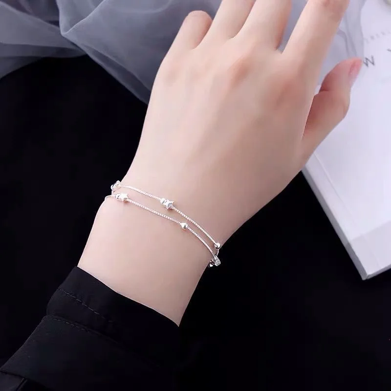 女性のためのスターリングシルバー925スターブレスレット,トレンディな韓国のファッション,結婚披露宴のジュエリー,バケーションギフト