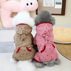 Corduroy Love Suit For Dogs Winter Warm Pet Overall Clothes Small Medium Puppy Animal Poodle Doberman Hoodie S 3XL Jacket Coat