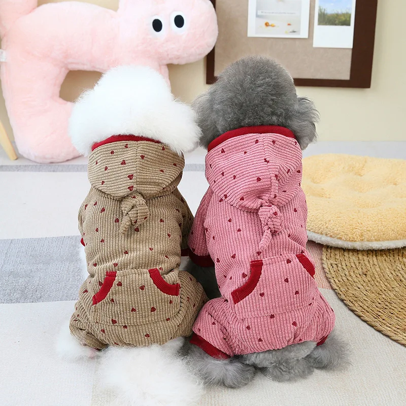 Corduroy Love Suit For Dogs Winter Warm Pet Overall Clothes Small Medium Puppy Animal Poodle Doberman Hoodie S 3XL Jacket Coat