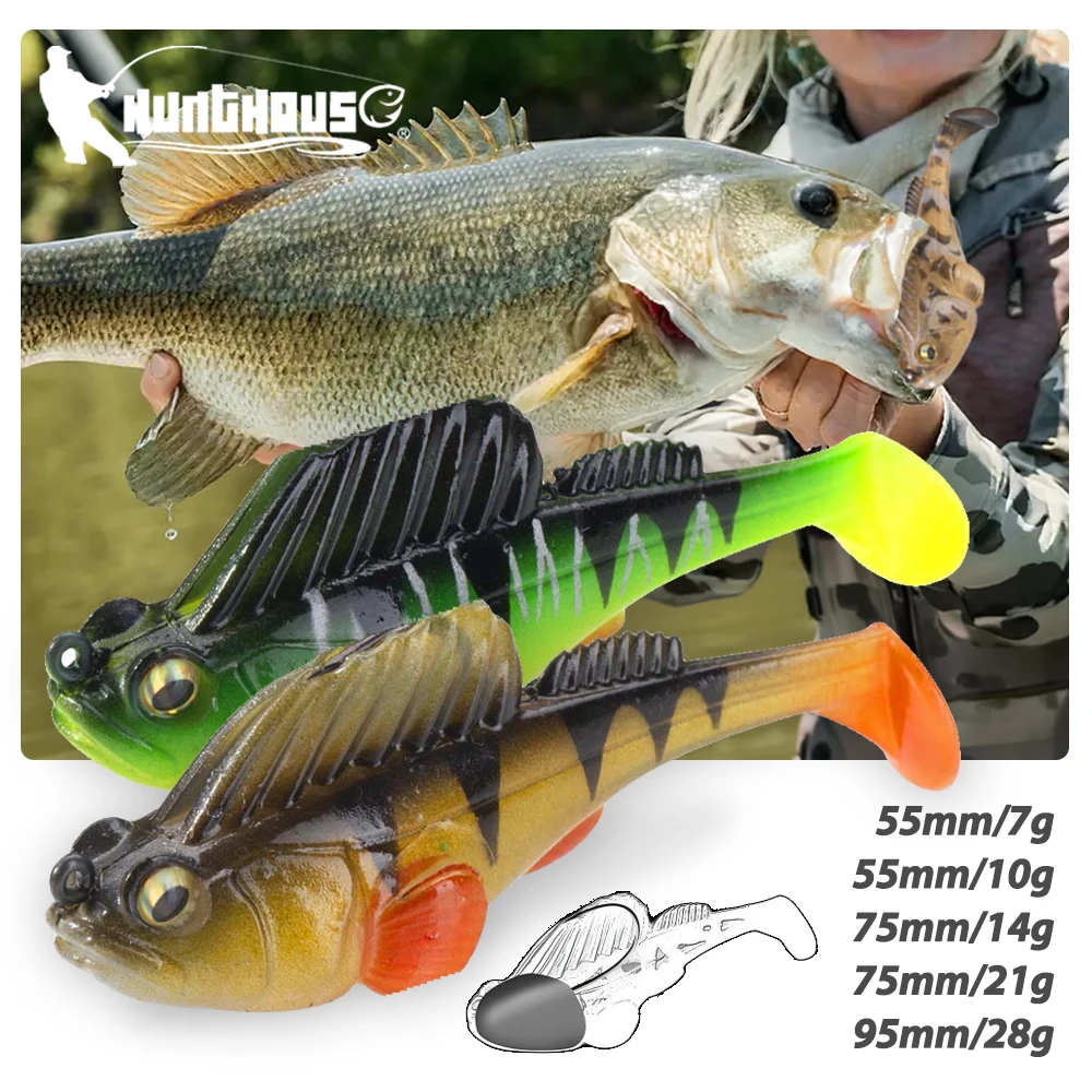 Hunthouse Fishing Lure Soft Bait Jig Head 7/10/14/21/28g 2 Pcs Set With Paddle Tail For Bass Pike Trout Clearance Fish Equipment