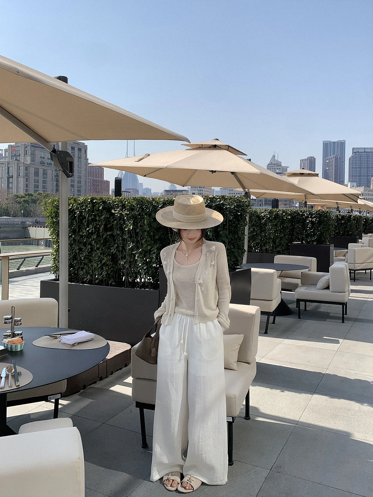 

Cchen Chench Wide Leg Pants Casual Cotton Linen Drapey Women's Design Sense Commute Sle Summer Season Loose Elastic Waist