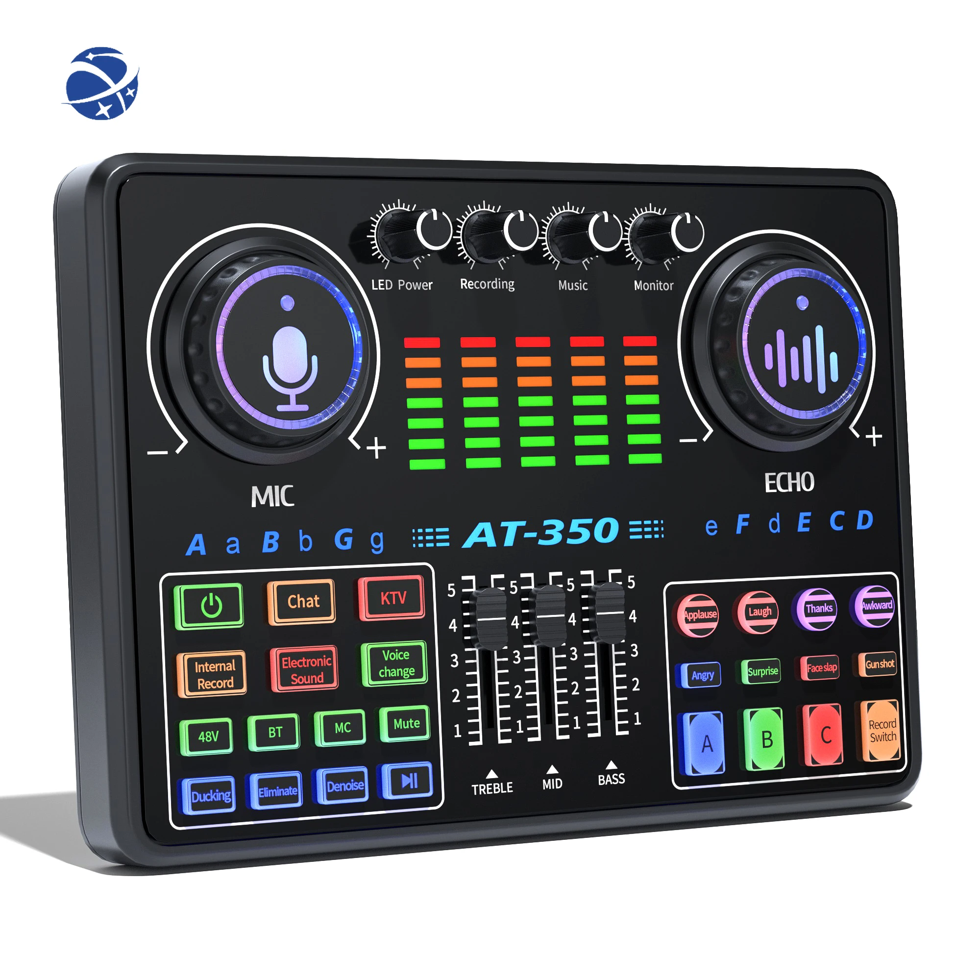 YYHC AT350 48V Capacitive Microphone External Live Sound Card Audio Mixer Mobile Phone Game Studio Podcast Recording