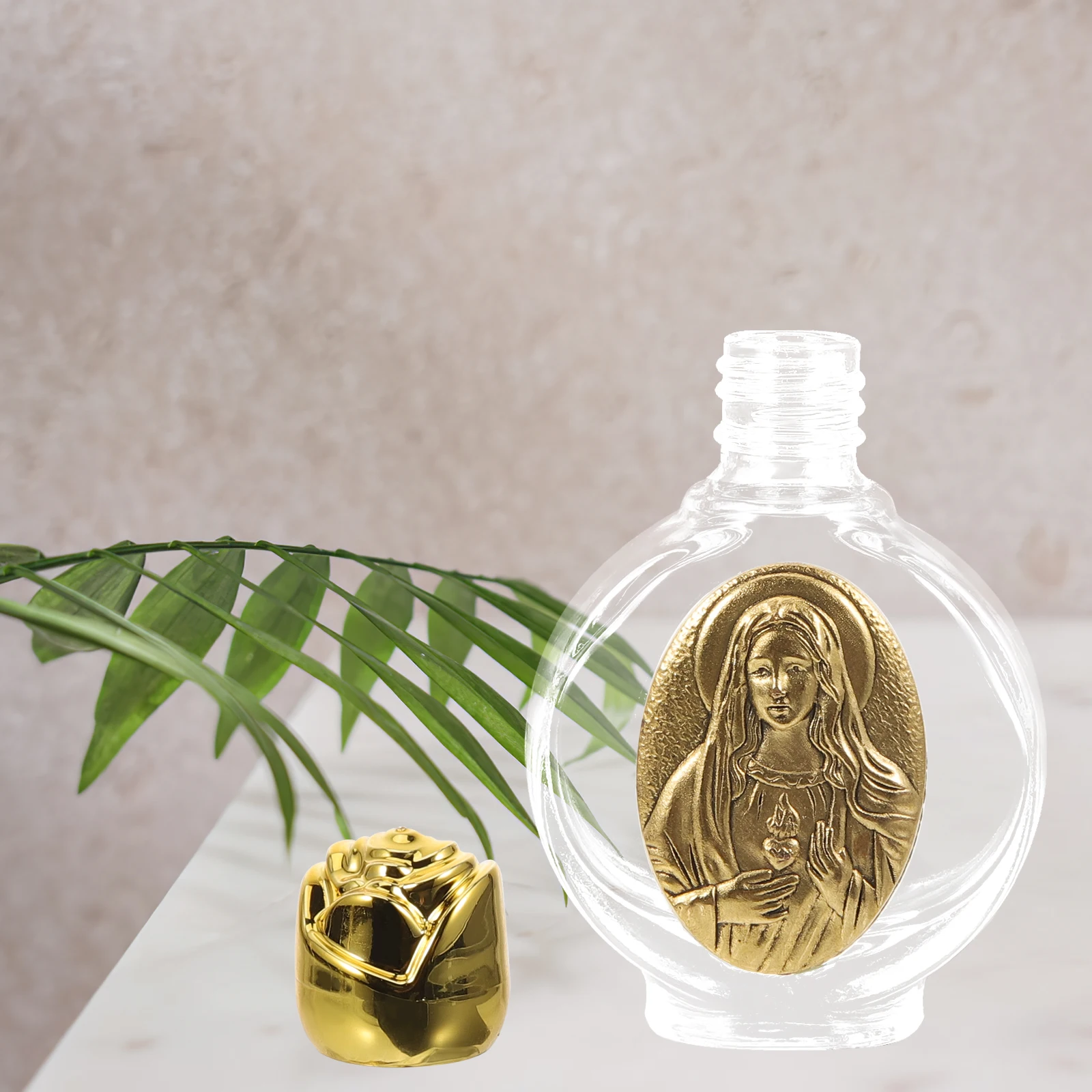 

2Pcs Embossed Glass Holy Water Bottle Leakproof Portable Mini Refillable Bottle for Travel Church Festival