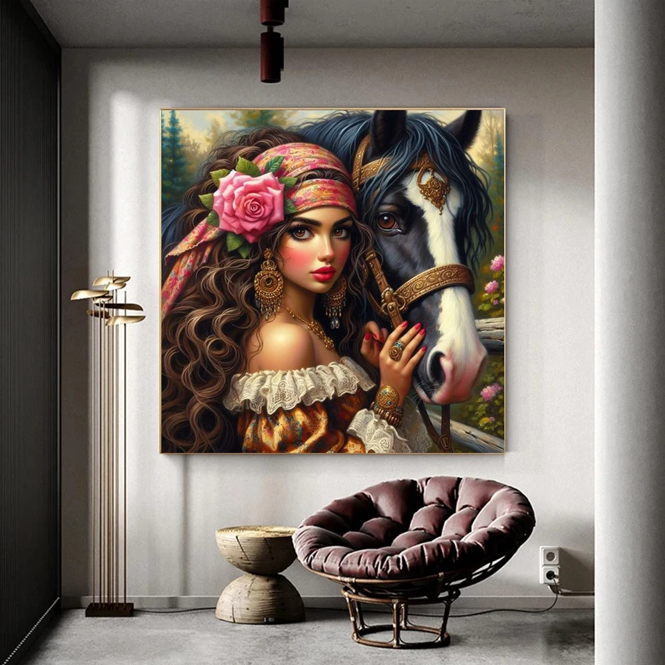 DIY 5D Diamond Art Painting New Arrival Girl Portrait Horse Dog Cat Mosaic Cross Stitch Kit Embroidery Full Drill Home Decor