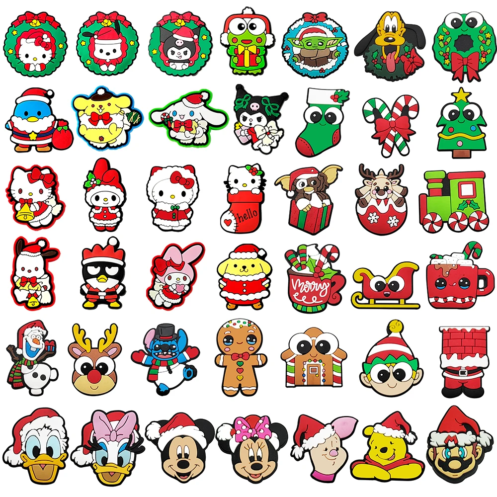16-42Pcs Christmas Cartoon Shoe Charms for Crocs, Clogs Bubble Slides Shoe Accessories DIY Shoe Decoration Buckle Party Gifts