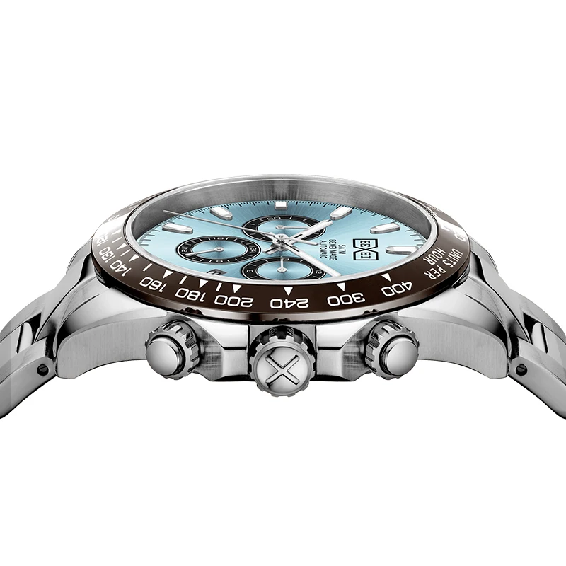 BEXEI 2025 アイスブルーダイヤル曜日、月、24 時間カレンダー表示ムーブメント機械式時計高級サファイア 5ATM 防水