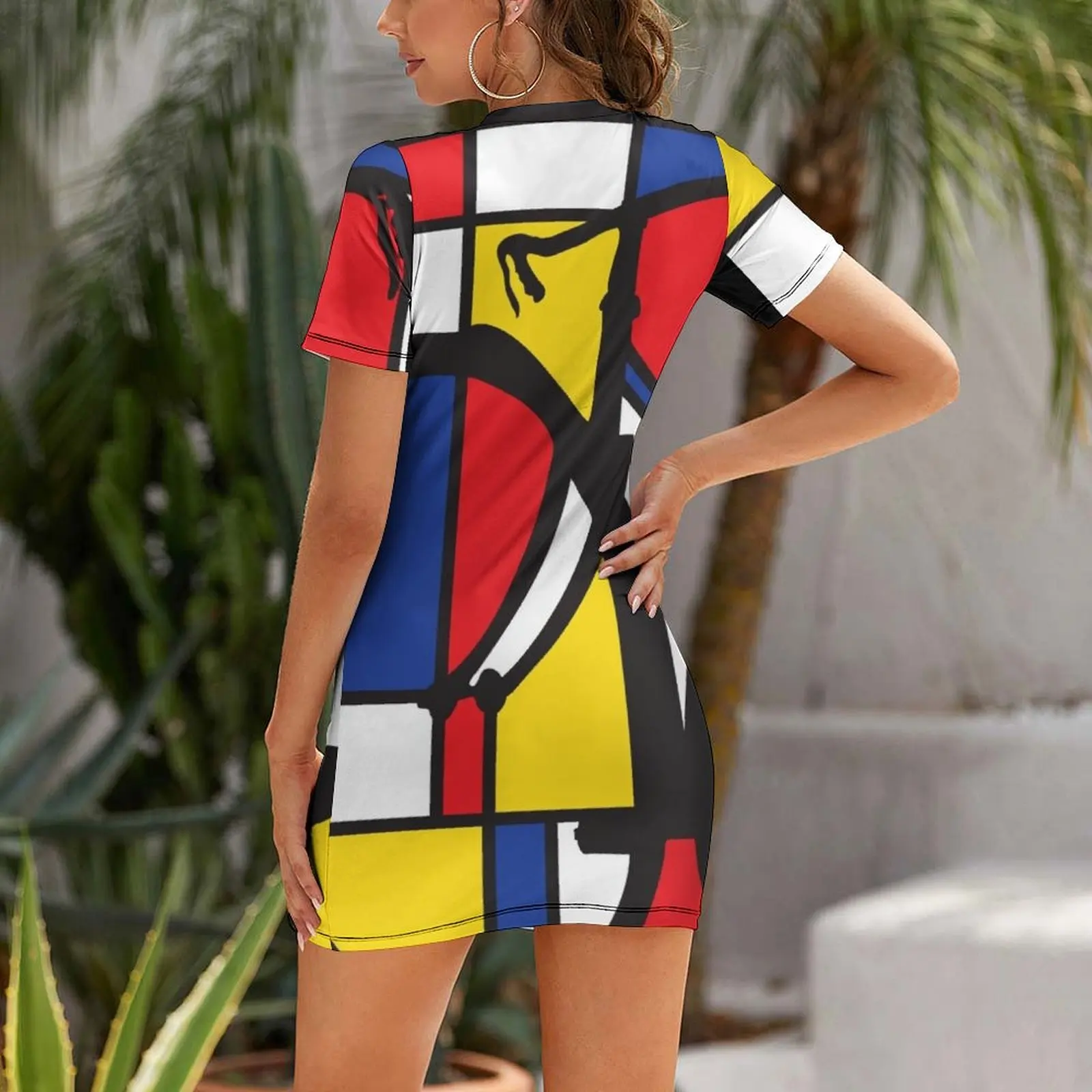 Mondrian Bicycle art Short Sleeved Dress dresses korean style Dress for pregnant women