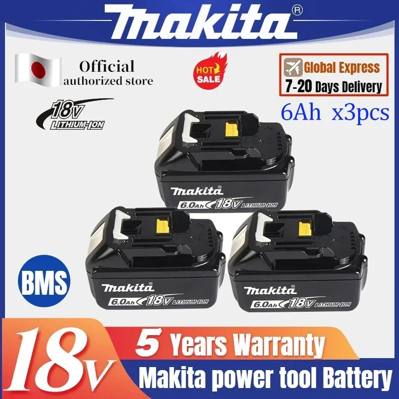 Japón Makita 18V 6.0Ah batería de herramienta eléctrica DDF487 DGA404 DTW700 DHP487 reemplazo de batería LED de carga