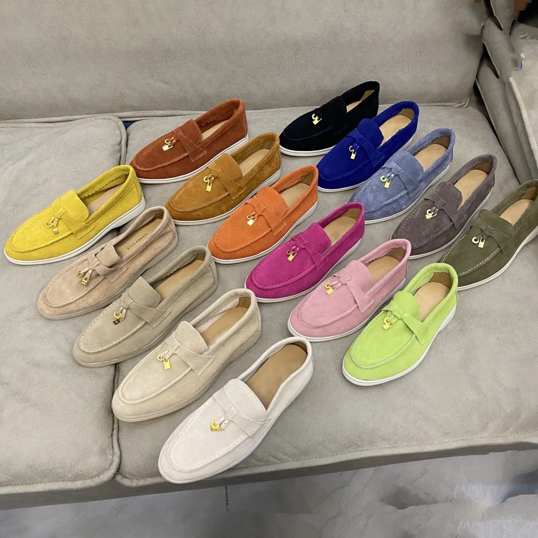 Multicolor Kid Suede Flat Loafers Shoes Women Slip-On Flat Shoes Summer Runway Formal Business Walk Shoes Mujer
