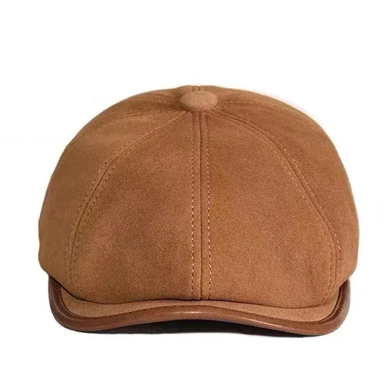 Real Suede Leather Beret Hat Men 100% Genuine Sheep Leather Octagonal Caps Male Retro British Newspaper Gatsby Boina Hombre