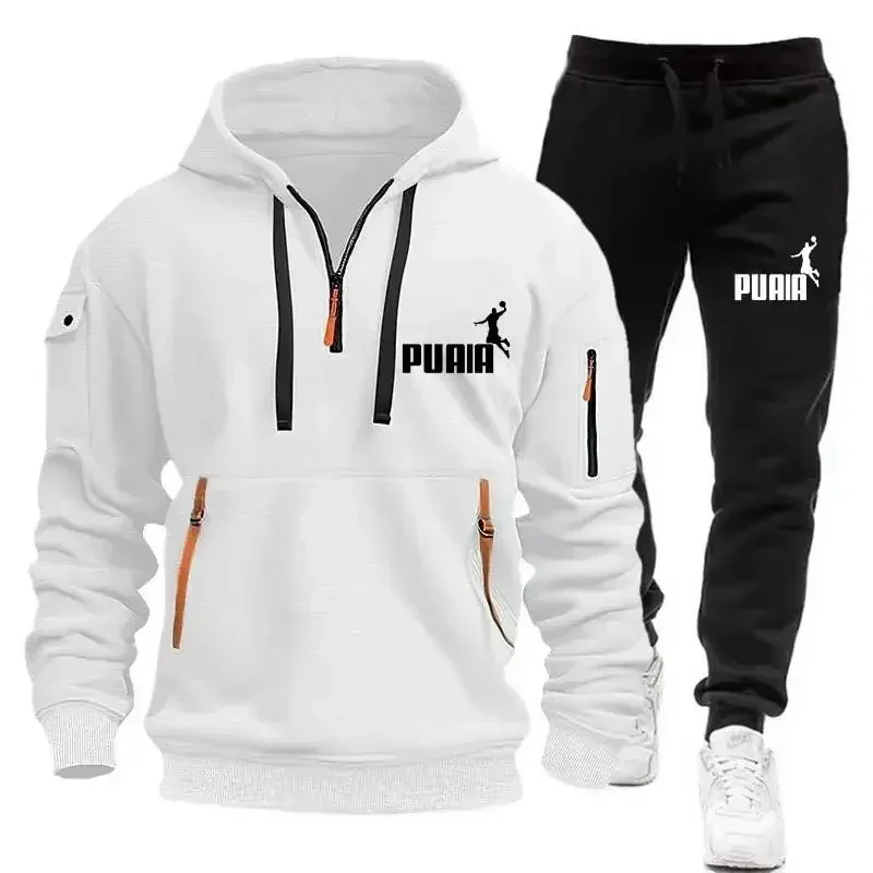 

Men's Sportswear with Zipper Hooded Sweatshirt and Sweatpants, 2-piece Set, Autumn and Winter Men's Daily Casual Sports Jacket,