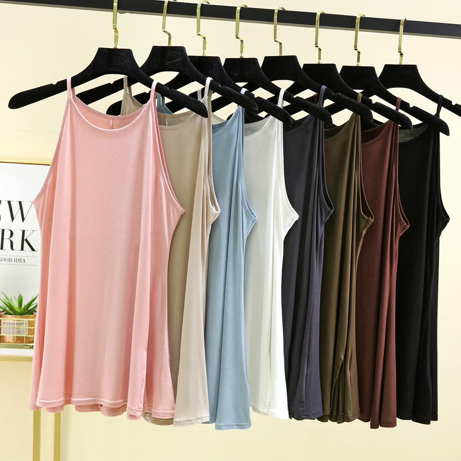 Modal Halter Camis Spaghetti Strap Tops Sleeveless O-Neck Summer women's Bottoming Tee Top Solid  color Camisole plus size