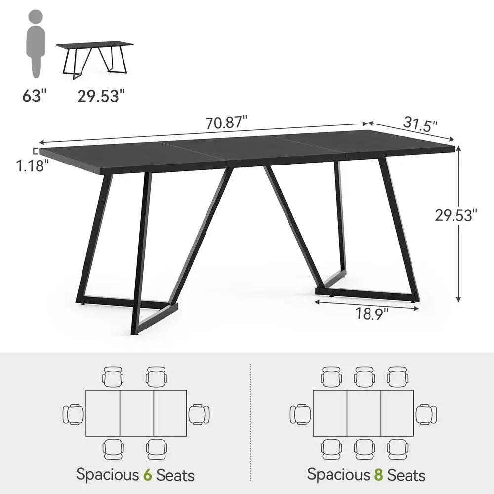 

70.86Inch Conference Table for 8, Black Conference Room Table with Metal Base, Modern 5.9 ft Rectangular Table for Boardroom, M