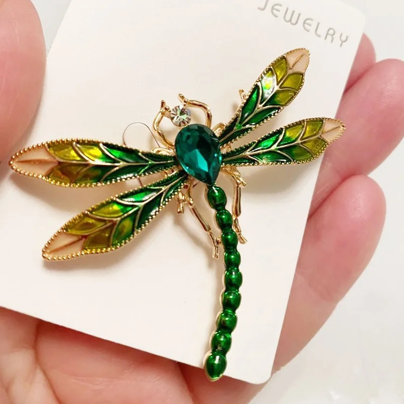 Green Crystal Enamel Dragonfly Brooches For Women And Men Metal Insects Weddings Banquet Party Brooch Pins Gifts