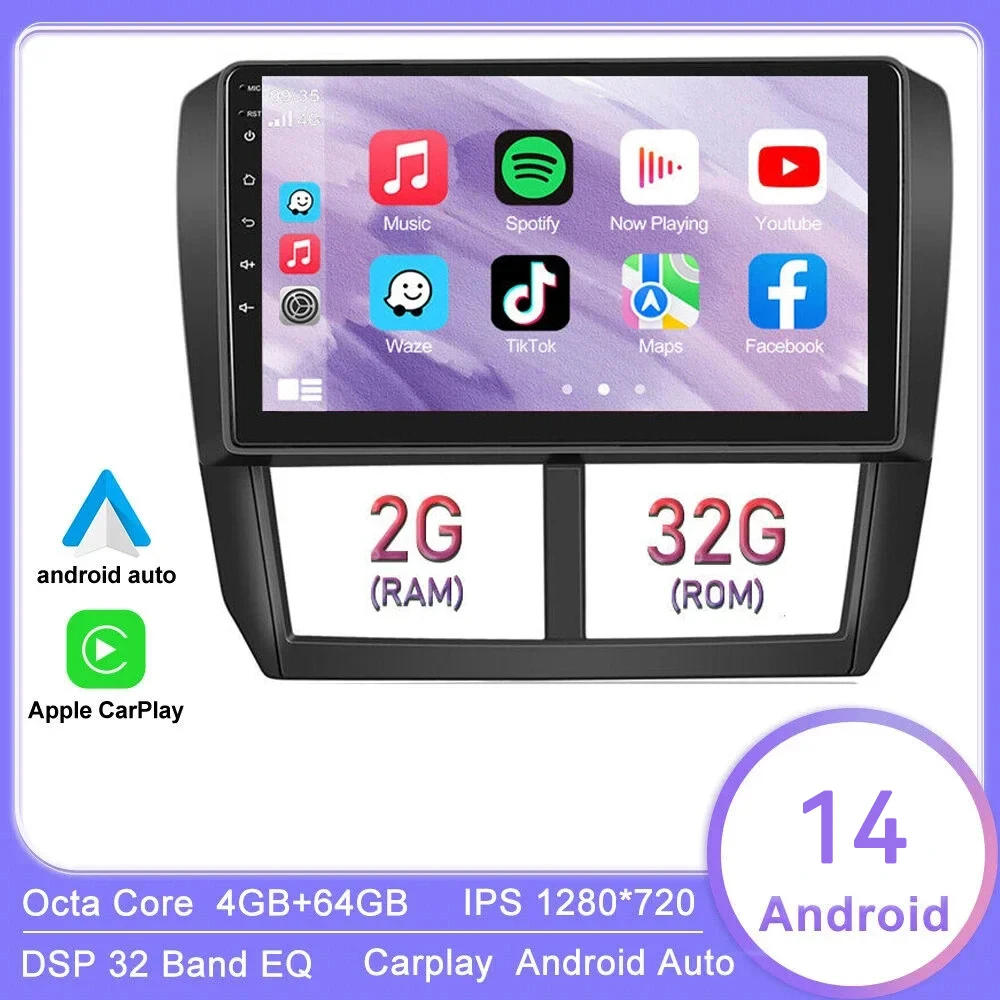 

Автомагнитола 2DIN Android 14,0 для Subaru Forester 3 SH Impreza GH GE 2007 2008 2009 - 2013 мультимедийный плеер навигация GPS DVD