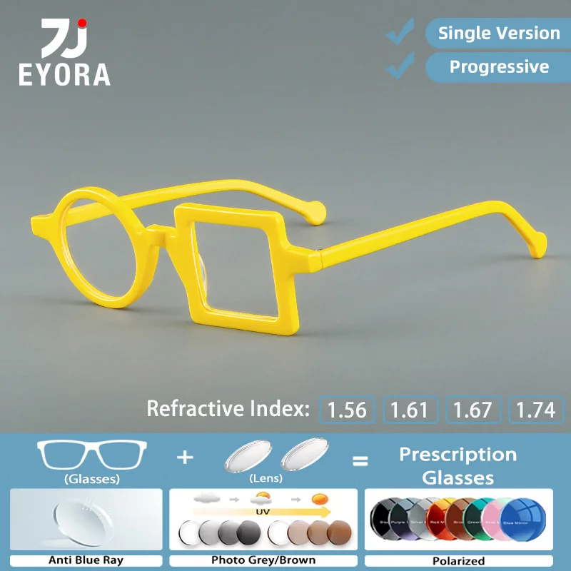 

EYORA Personalized Asymmetric Acetate Reading Glasses Woman Myopia and Hyperopia Anti Blue Ray Progressive Photochromic Glasses
