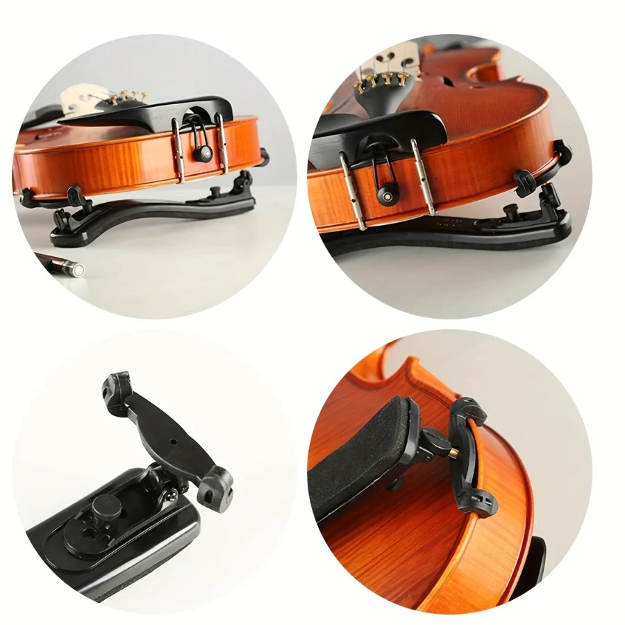 1 Buah Sandaran Bahu Biola Dapat Disesuaikan-Nyaman untuk Ukuran 1/4 & 1/8, 3/4 & 4/4, Plastik Hitam, Aksesori Instrumen Penting